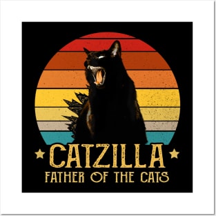 Catzilla Father Of The Cats Retro Vintage Sunset Posters and Art